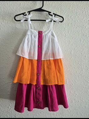 Good Lad White, Orange & Pink Tiered Sundress